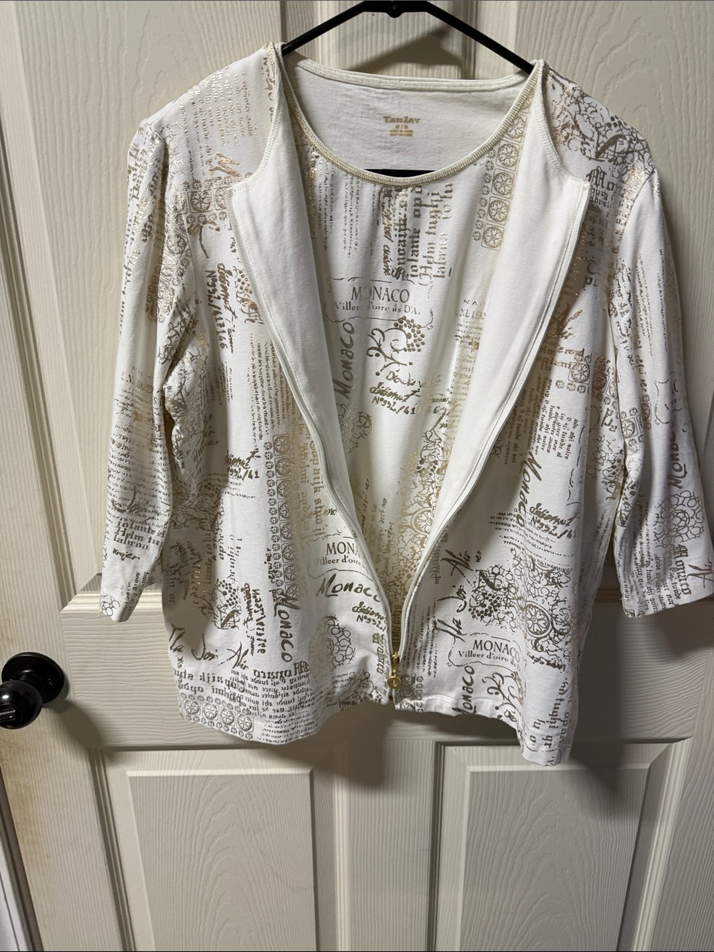 White & Gold Script Zip-Front Women’s Jacket